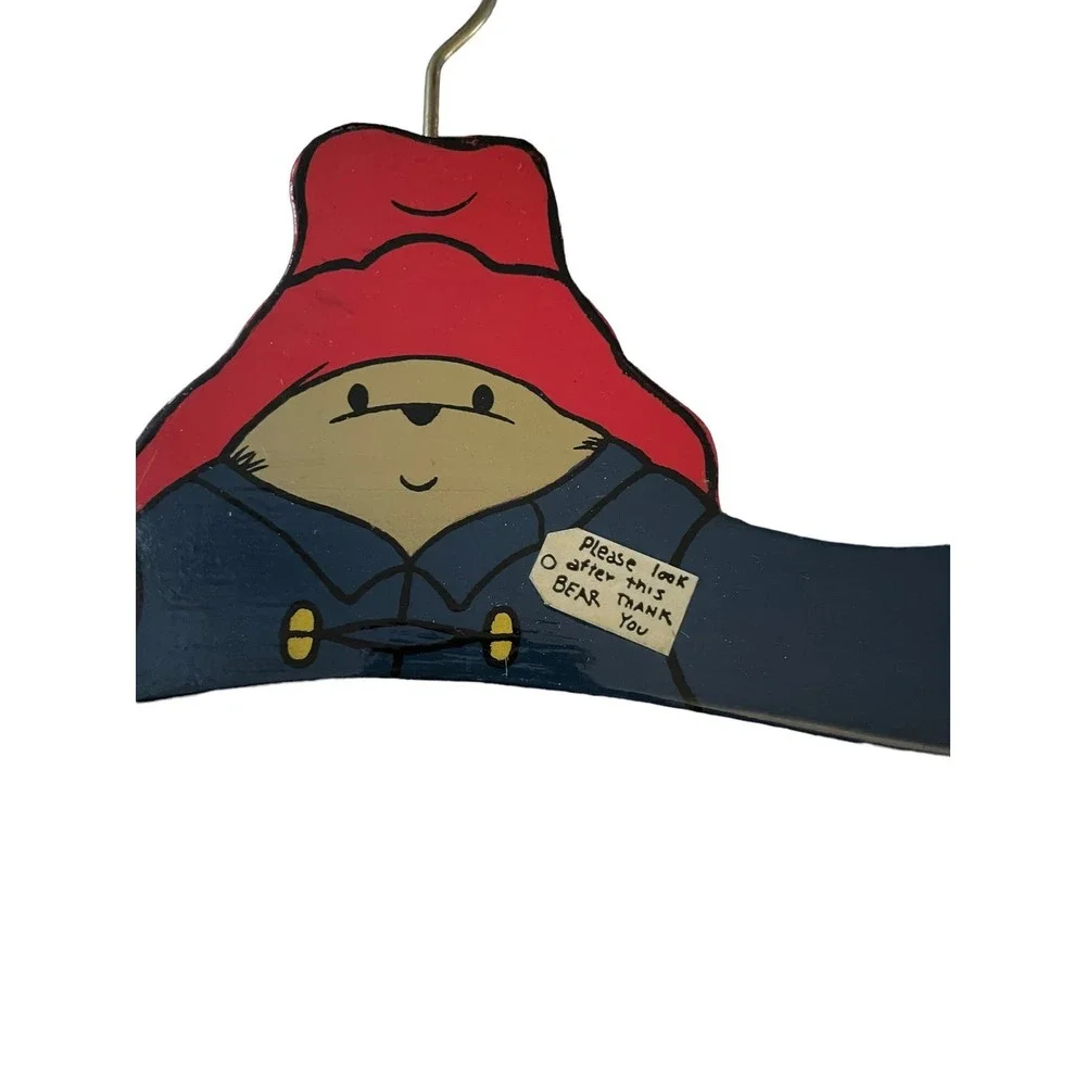 Paddington Bear Painted Coat Hanger Clothes Rack Wood Metal Hook 1998 Vintage